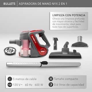 Foto 3 | Rca Aspiradora De Mano Nyx Rc-a1 – 2 En 1 Para Hogar Y Auto Con Succión Potente, Cable De 5 M, Tanque Removible De 0.