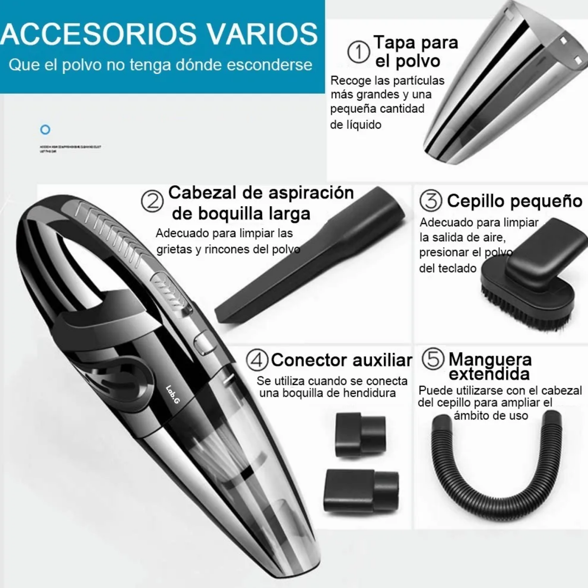 Foto 4 pulgar | Aspirador De Mano Portátil Para Hogar Y Automóvil Lab.gnegro