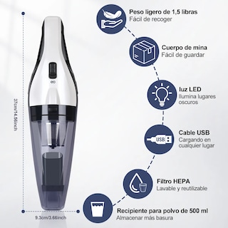 Foto 2 | Aspiradoras De Mano Inalámbricas Con Led Para Auto Y Hogar Eo Safe Imports Esi-20339 Blanco