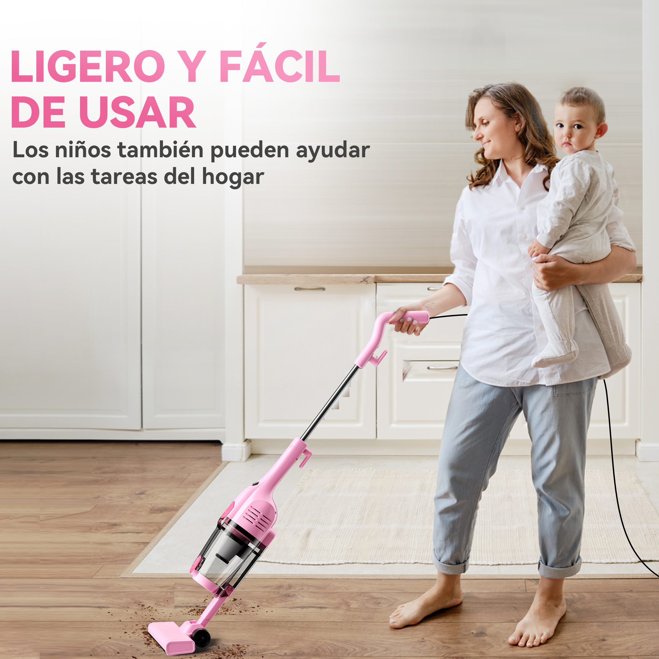 Foto 3 pulgar | Aspirador Inse Con Cable  Ultraligero  Sin Bolsa  1 2 L  Rosa