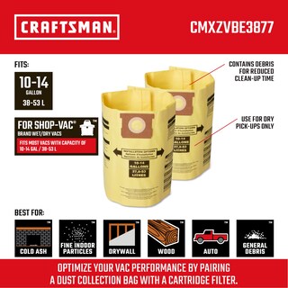 Foto 2 | Bolsas De Recolección De Polvo Craftsman Cmxzvbe3877, 10-14 Galones, Paquete De 2 - Venta Internacional.