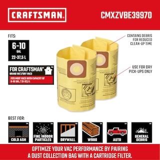 Foto 2 | Bolsas De Recolección De Polvo Craftsman Cmxzvbe39970, Paquete De 2, 6 A 10 Galones - Venta Internacional.