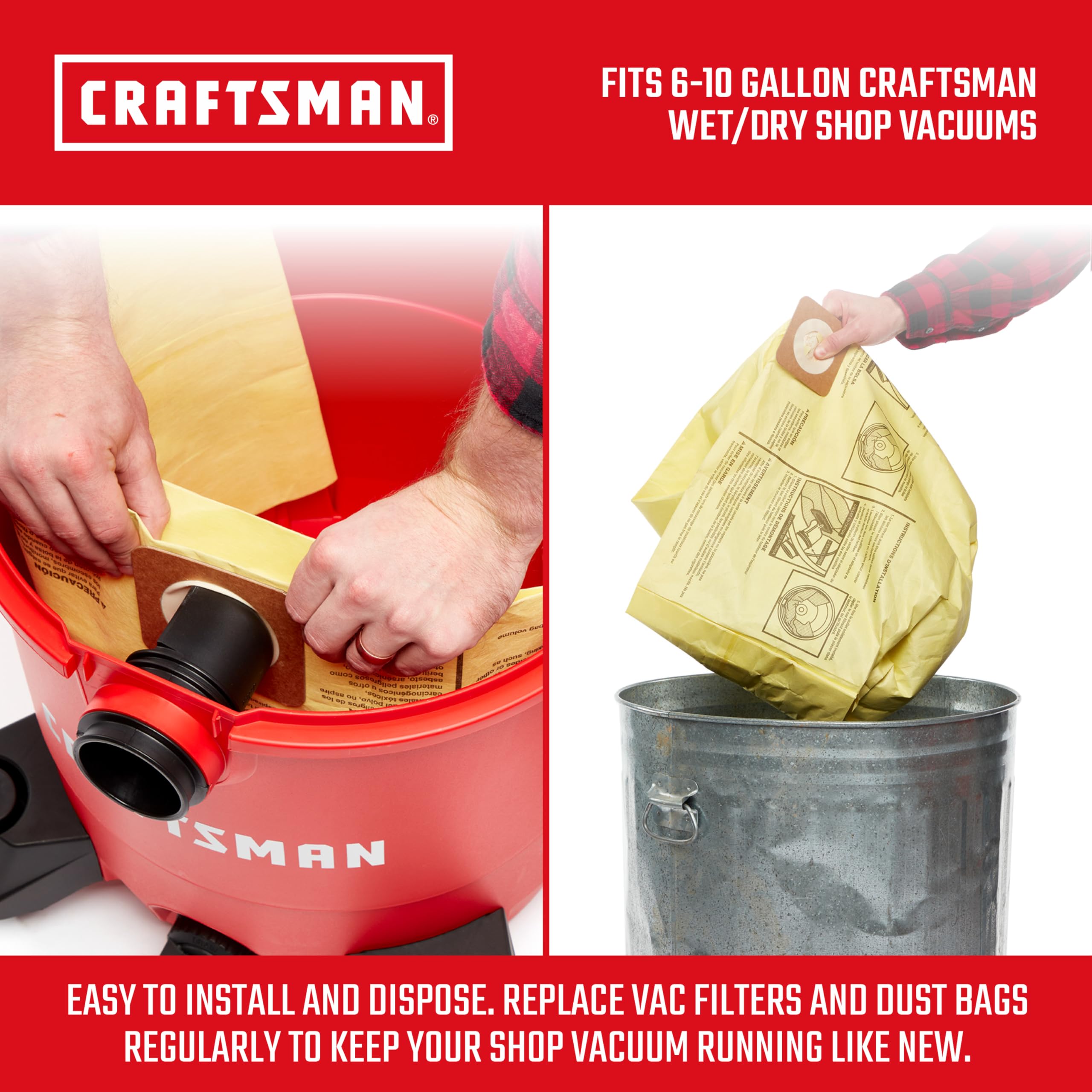 Foto 3 | Bolsas De Recolección De Polvo Craftsman Cmxzvbe39970, Paquete De 2, 6 A 10 Galones - Venta Internacional.