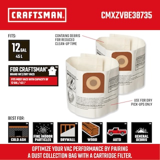 Foto 2 | Bolsas De Recolección De Polvo Craftsman Cmxzvbe38735, 12 Galones, Paquete De 2 - Venta Internacional.