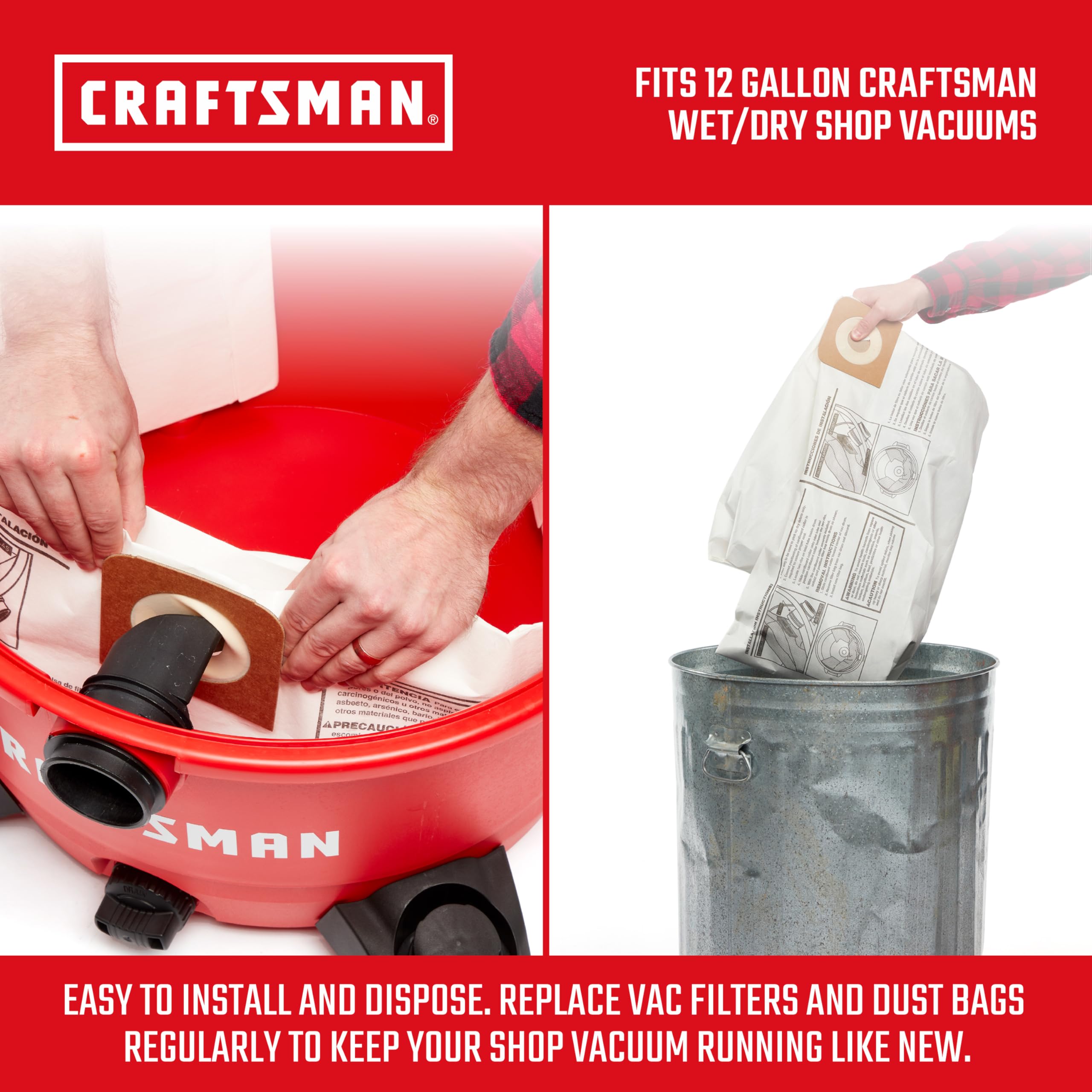Foto 4 pulgar | Bolsas De Recolección De Polvo Craftsman Cmxzvbe38735, 12 Galones, Paquete De 2 - Venta Internacional.