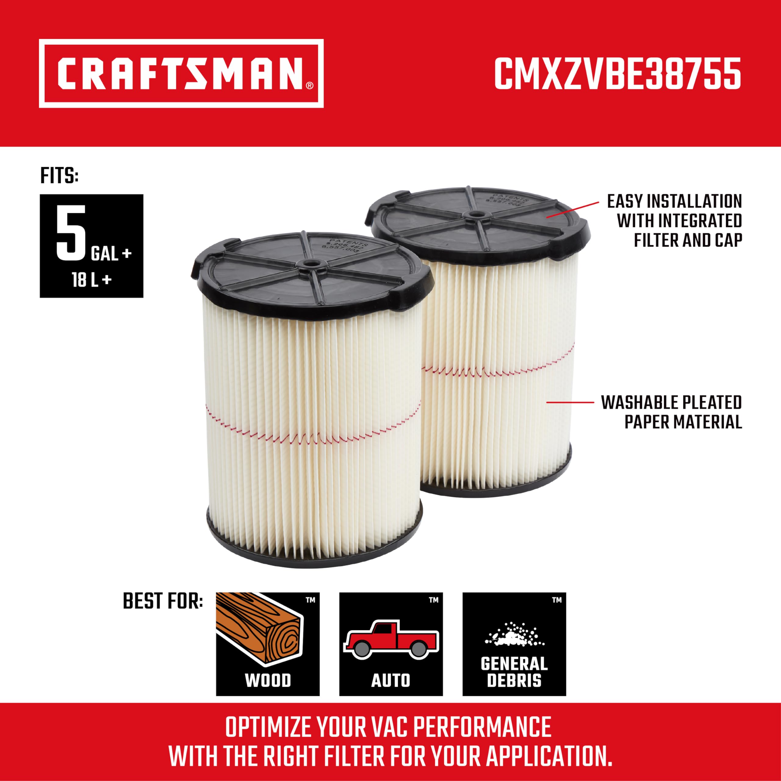 Foto 3 pulgar | Filtro De Vacío Craftsman Cmxzvbe38755 Para 18.9 L A 75.7 L, Paquete De 2 - Venta Internacional.