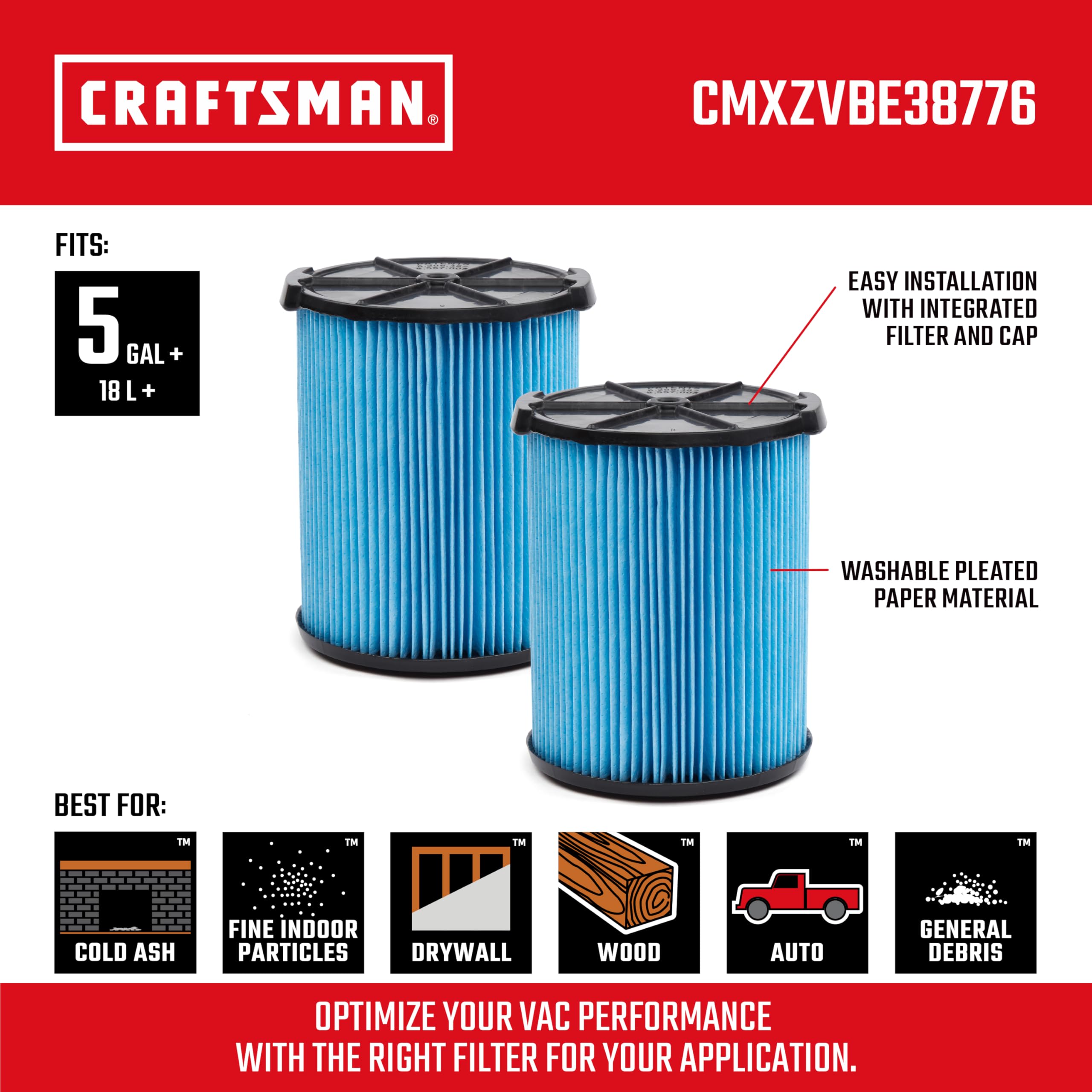 Foto 3 pulgar | Filtro De Vacío Craftsman Cmxzvbe38776 Para Aspiradoras De 18,9 A 75,7 Litros, Paquete De 2 - Venta Internacional.