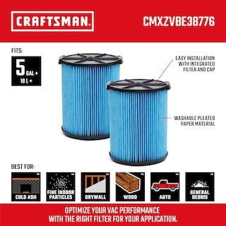 Foto 2 | Filtro De Vacío Craftsman Cmxzvbe38776 Para Aspiradoras De 18,9 A 75,7 Litros, Paquete De 2 - Venta Internacional.