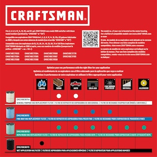 Foto 7 | Filtro De Vacío Craftsman Cmxzvbe38776 Para Aspiradoras De 18,9 A 75,7 Litros, Paquete De 2 - Venta Internacional.