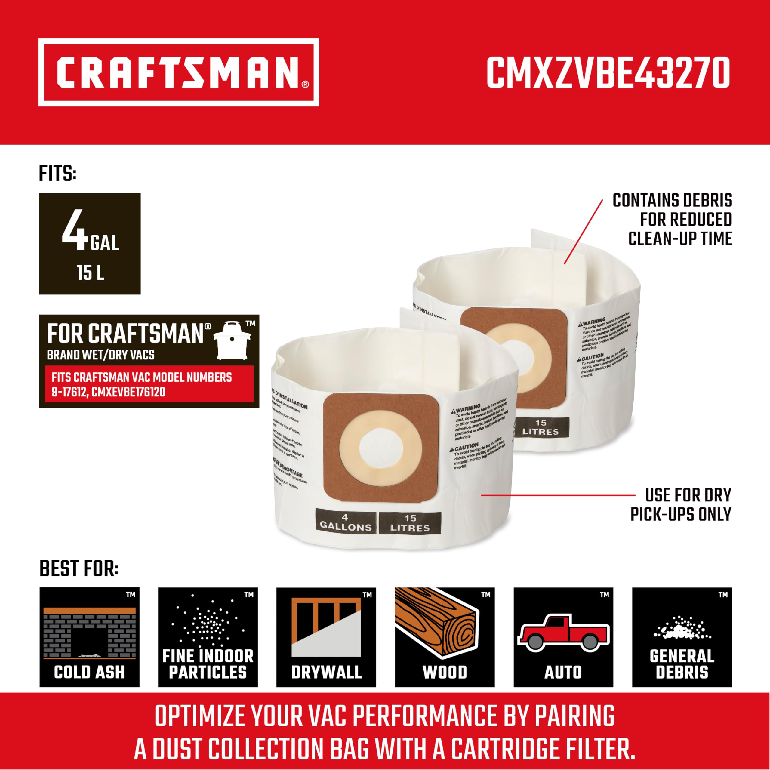 Foto 3 pulgar | Bolsas De Recogida De Polvo Craftsman Cmxzvbe43270 Para Cmxevbe17612 - Venta Internacional.