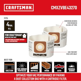Foto 2 | Bolsas De Recogida De Polvo Craftsman Cmxzvbe43270 Para Cmxevbe17612 - Venta Internacional.