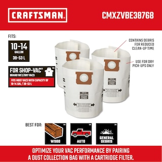 Foto 2 | Bolsas De Recolección De Polvo Craftsman Cmxzvbe38768, 10 A 14 Galones, Paquete De 3 - Venta Internacional.