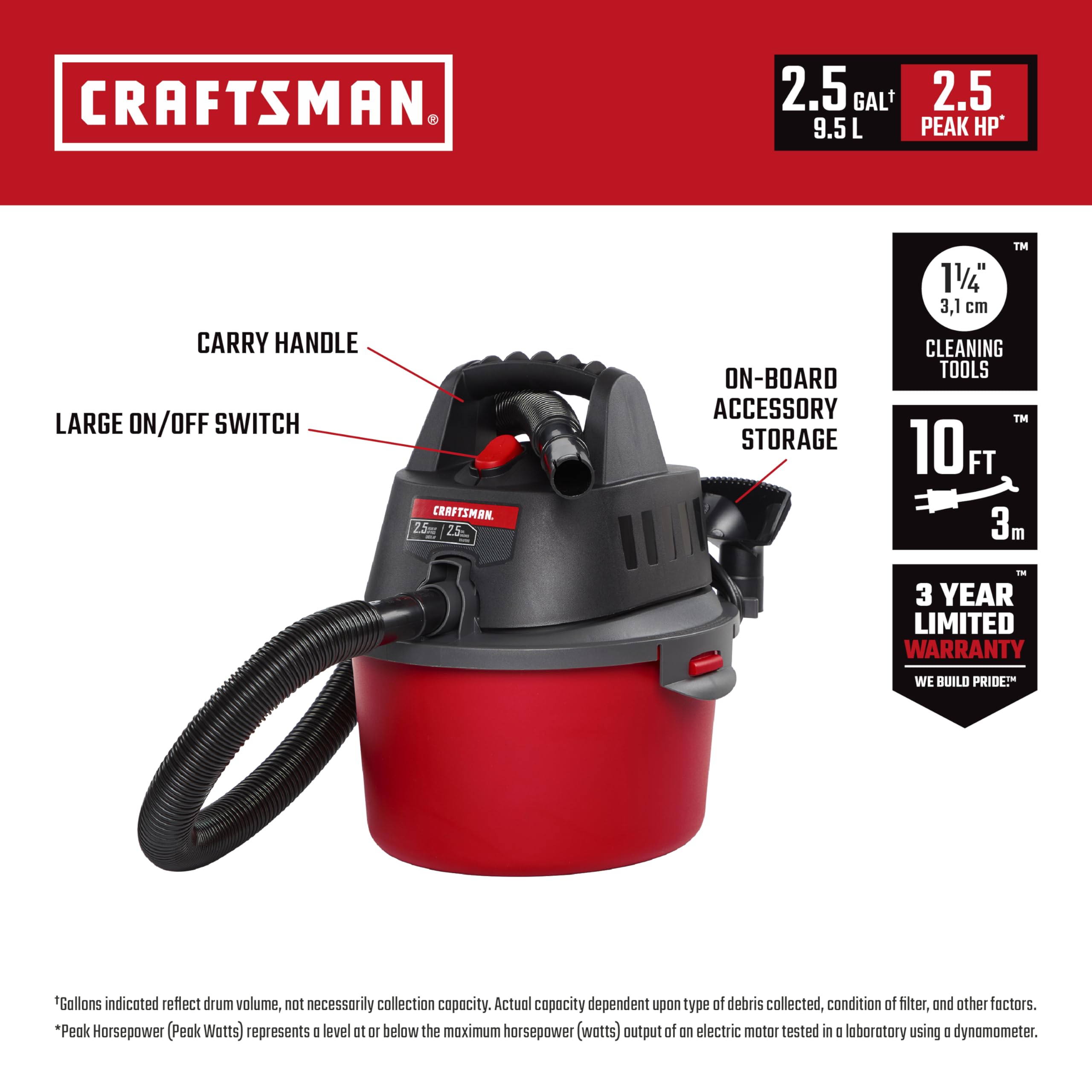 Foto 3 pulgar | Aspiradora En Seco Y Húmedo Craftsman Cmxevbe17250, 9.5 L, 2.5 Peak Hp - Venta Internacional.