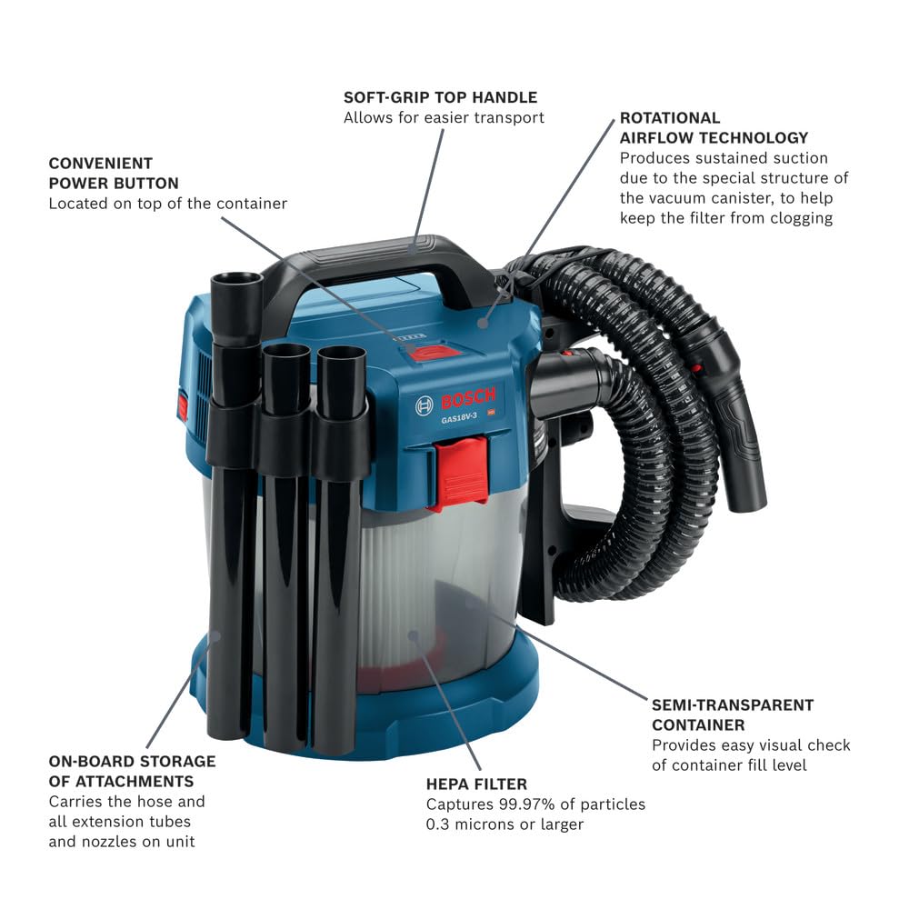 Foto 2 | Aspirador Húmedo Y Seco Bosch Gas18v-3n 18v 10.2 Libras Con Hepa - Venta Internacional.