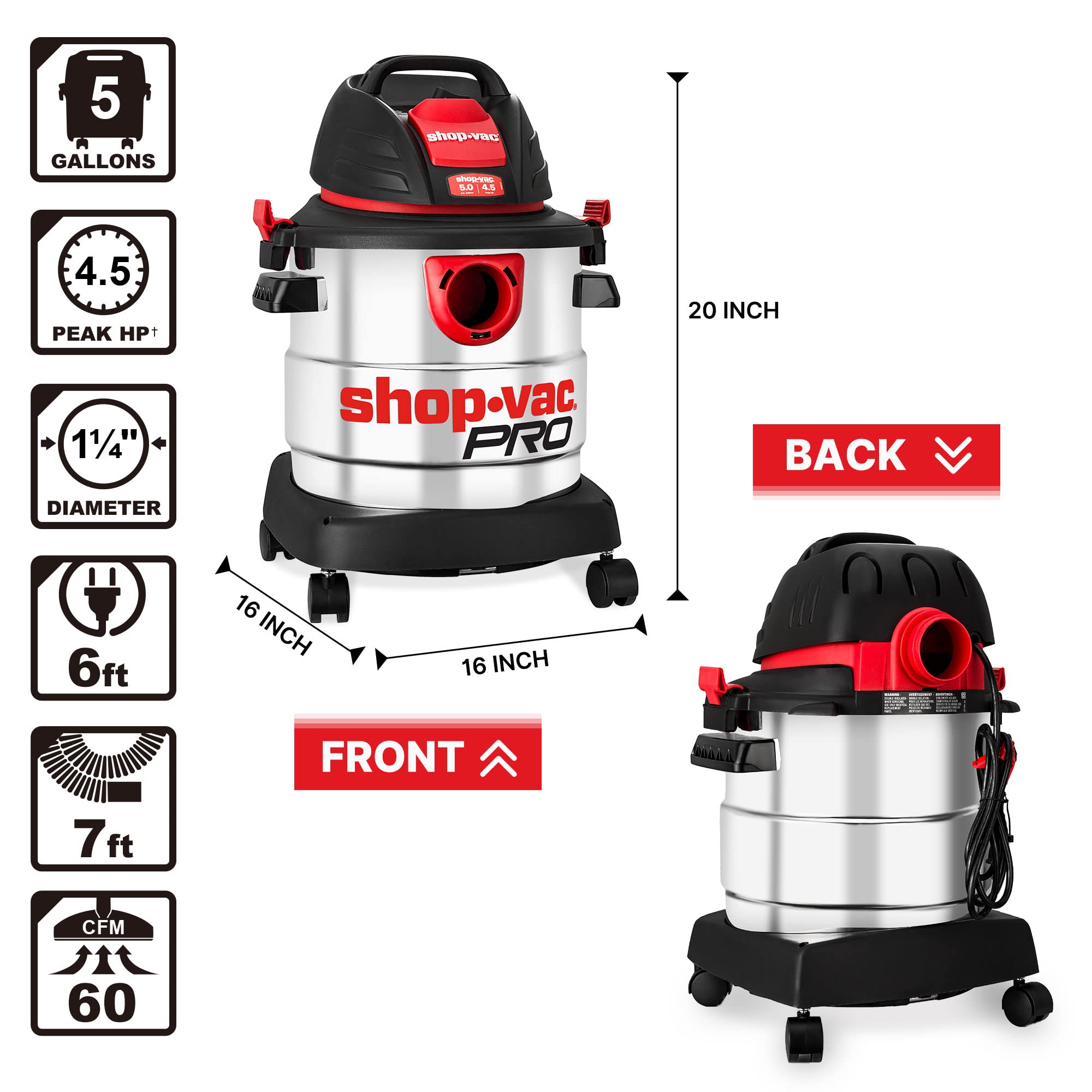 Foto 5 | Aspiradora Shop-vac 4.5 Peak Hp Acero Inoxidable - Venta Internacional