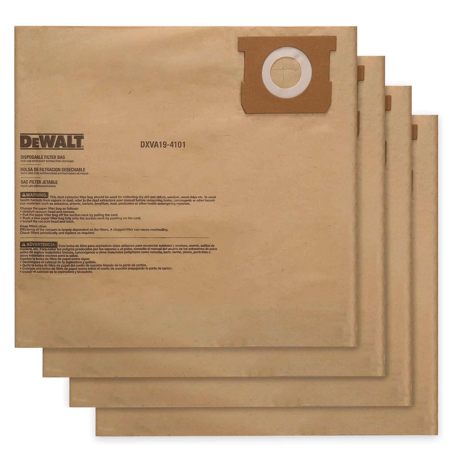 Foto 2 pulgar | Bolsas Desechables Para Filtro De Polvo Dewalt Dxva19-4101, Paquete De 4 - Venta Internacional.