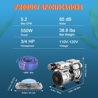 Foto 7 | Aireador De Estanque Vevor De 550 W De Potencia, 5.2 Cfm Para Lago De 1 Acre Y 50 Pies - Venta Internacional.