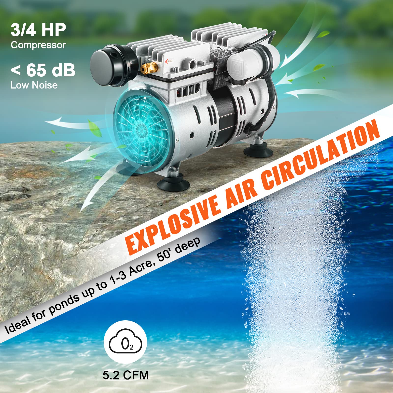 Foto 4 pulgar | Aireador De Estanque Vevor De 550 W De Potencia, 5,2 Cfm Para 1,2 Hectáreas Con Tim - Venta Internacional.