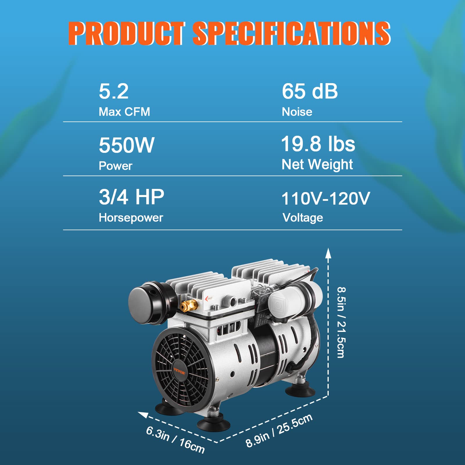 Foto 8 pulgar | Aireador De Estanque Vevor De 550 W De Potencia, 5,2 Cfm Para 1,2 Hectáreas Con Tim - Venta Internacional.