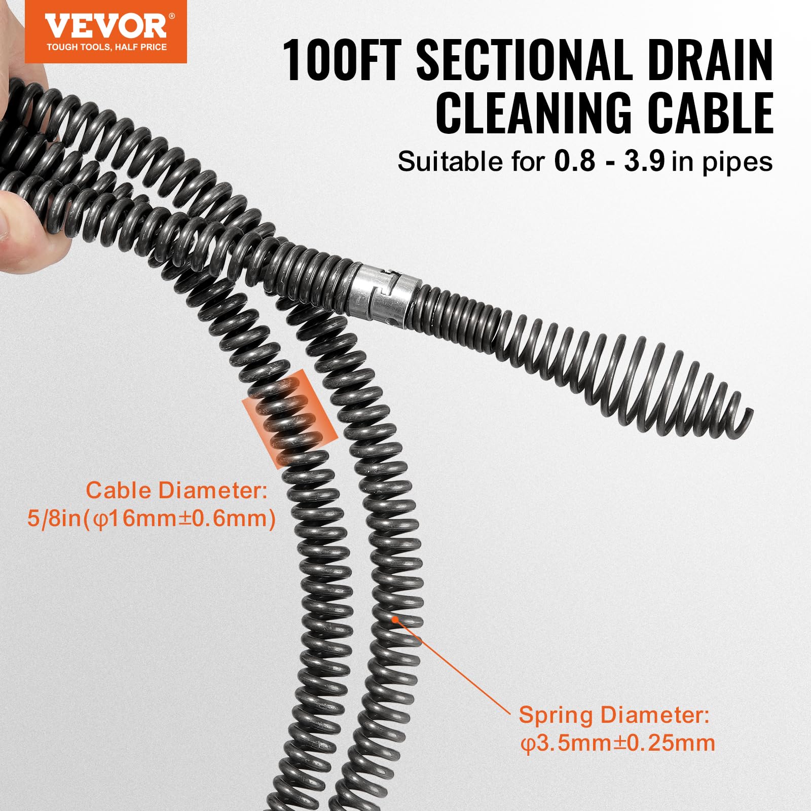 Foto 2 | Cable De Limpieza De Desagües Vevor De 100 Pies X 5/8 Pulgadas Para Tubos De 0,8 A 3,9 Pulgadas - Venta Internacional.