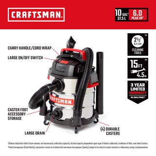Foto 2 | Aspiradora En Seco Y Húmedo Craftsman Cmxevbe17155, 10 Galones, 6.0 Peak Hp - Venta Internacional.
