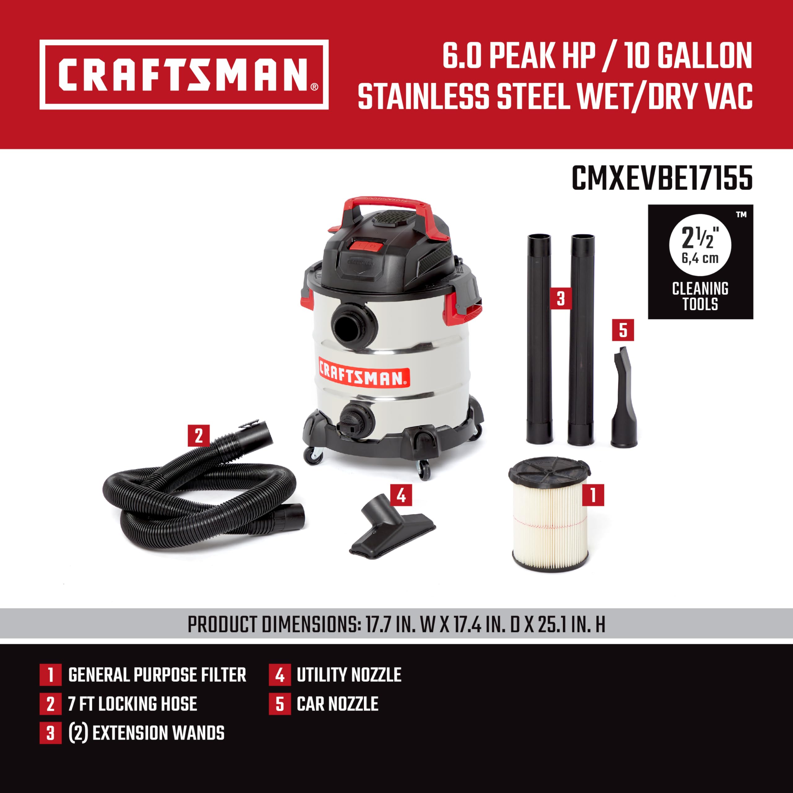 Foto 3 | Aspiradora En Seco Y Húmedo Craftsman Cmxevbe17155, 10 Galones, 6.0 Peak Hp - Venta Internacional.