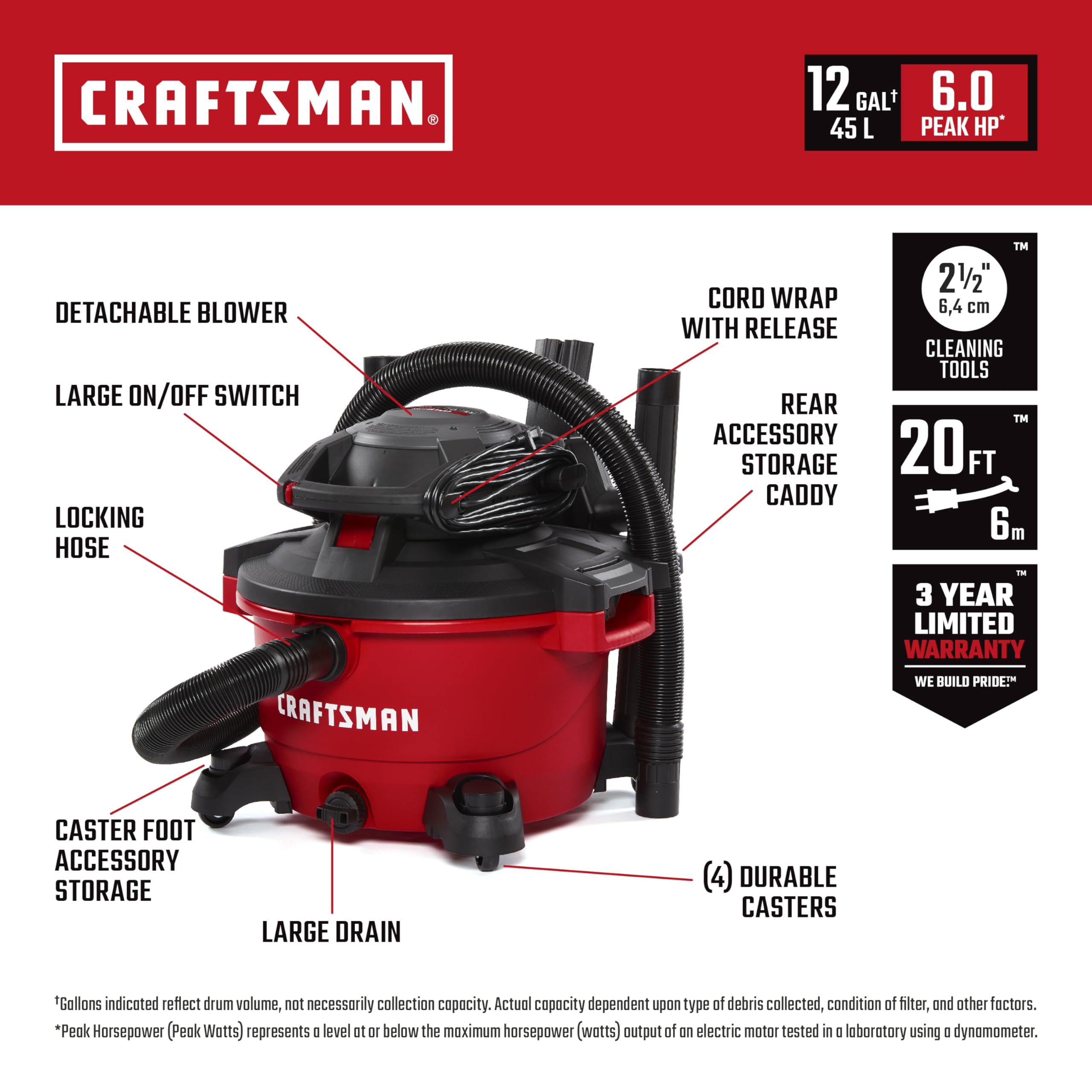 Foto 3 pulgar | Aspiradora Craftsman Cmxevbe17606 45l 6.0 Peak Hp con Ventilador - Venta Internacional