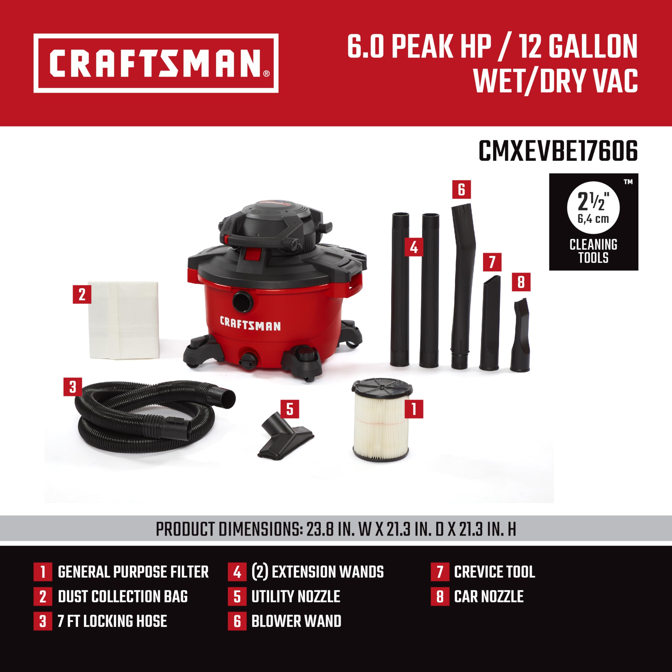 Foto 4 pulgar | Aspiradora Craftsman Cmxevbe17606 45l 6.0 Peak Hp con Ventilador - Venta Internacional