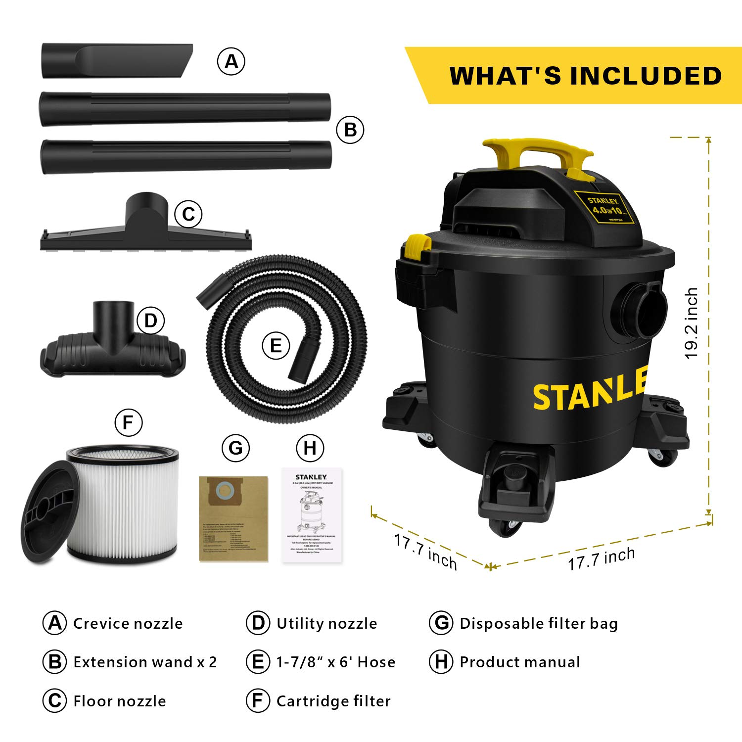 Foto 6 pulgar | Aspiradora Para Productos Húmedos Y Secos Stanley Sl18191p, 10 Galones, 4 Hp, 60 L, Clean Range - Venta Internacional.