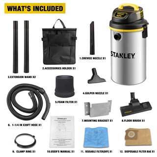 Foto 7 | Aspiradora Colgante Para Uso Húmedo Y Seco Stanley, 4.5 Galones, 4 Hp, Acero Inoxidable - Venta Internacional.