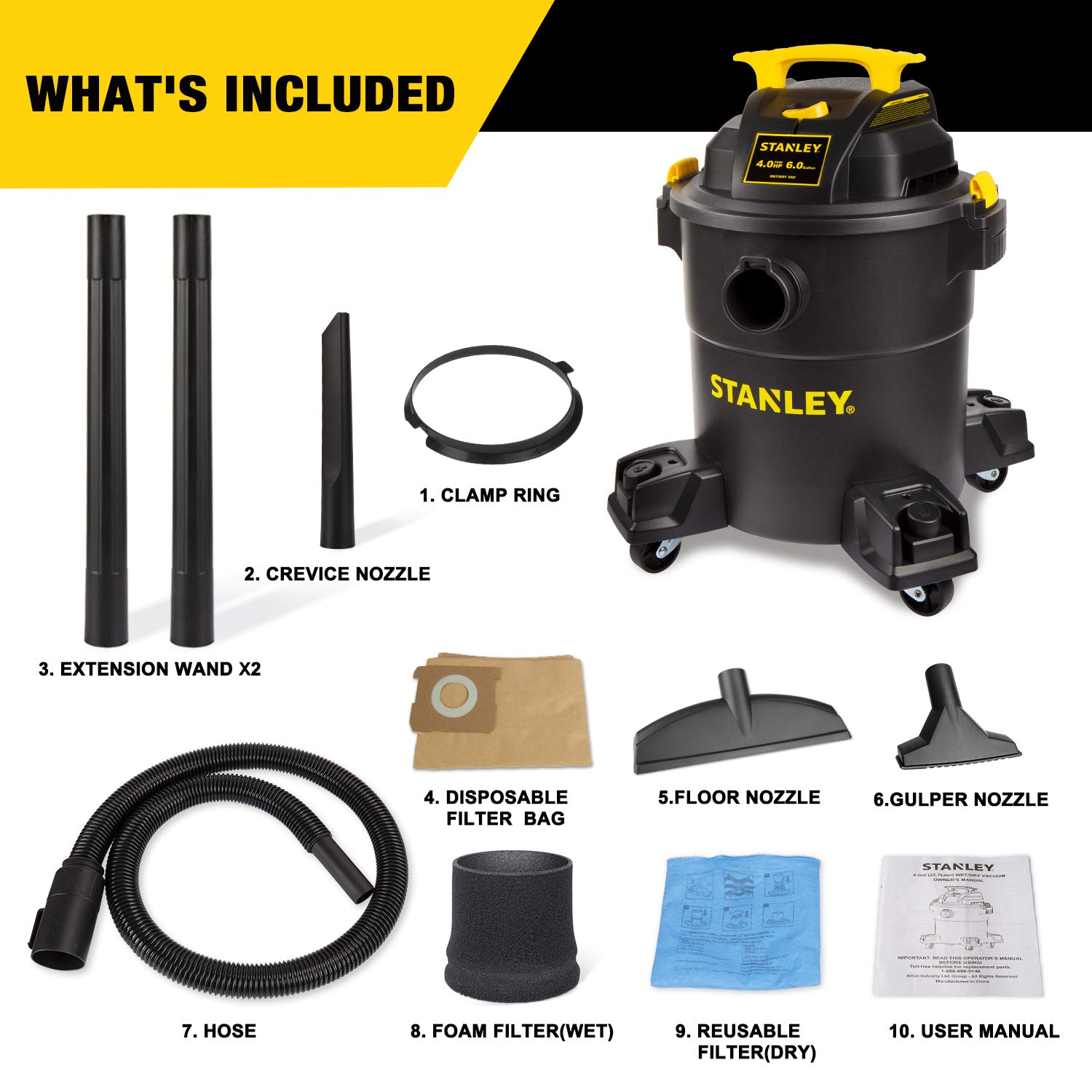 Foto 5 pulgar | Aspiradora Para Productos Húmedos Y Secos Stanley Sl18116p 22l/4hp, 6 Galones, 300 H - Venta Internacional.