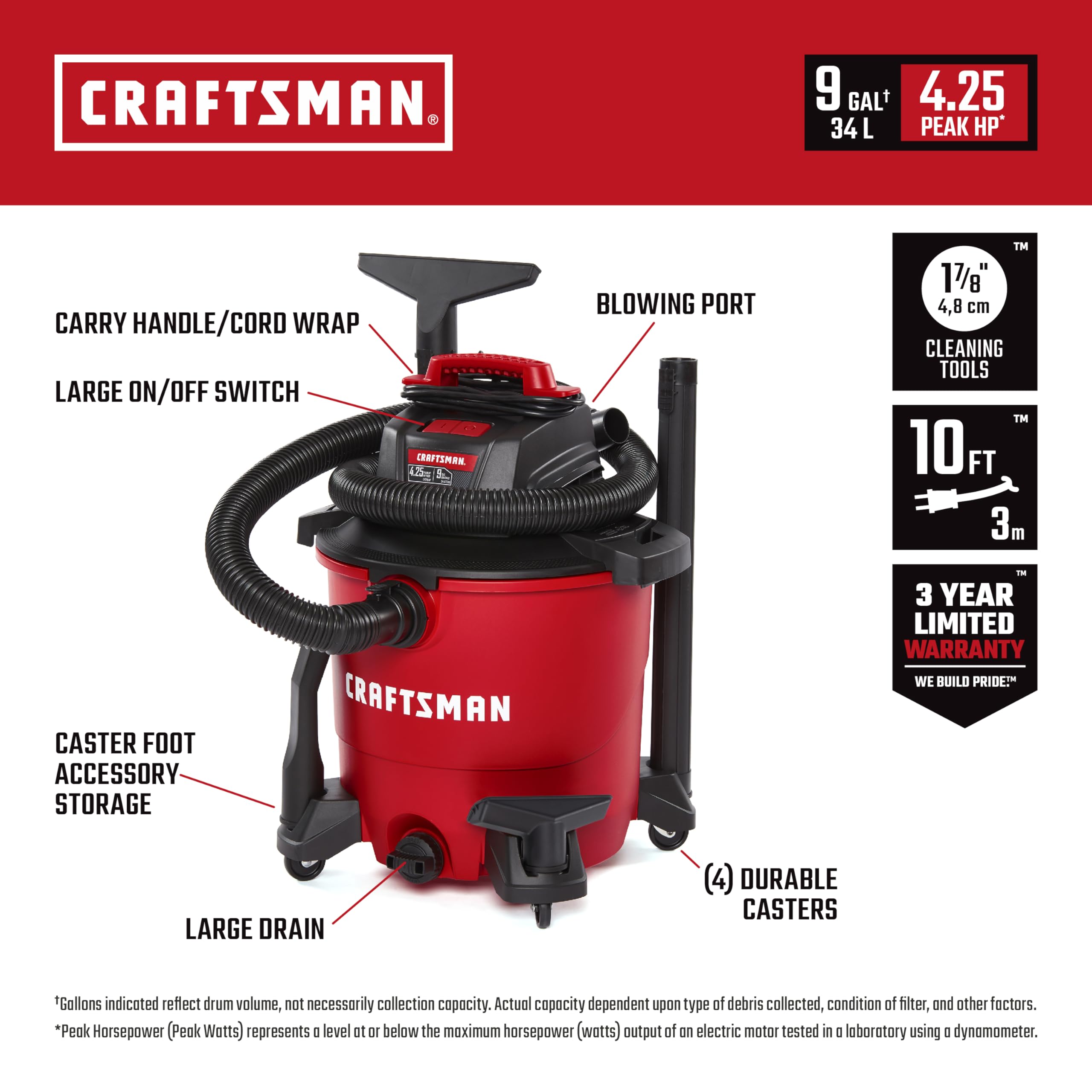 Foto 3 pulgar | Aspiradora En Seco Y Húmedo Craftsman Cmxevbe18590  34 L  4 25 Hp  9 Galones  Con Accesorios - Venta Internacional.
