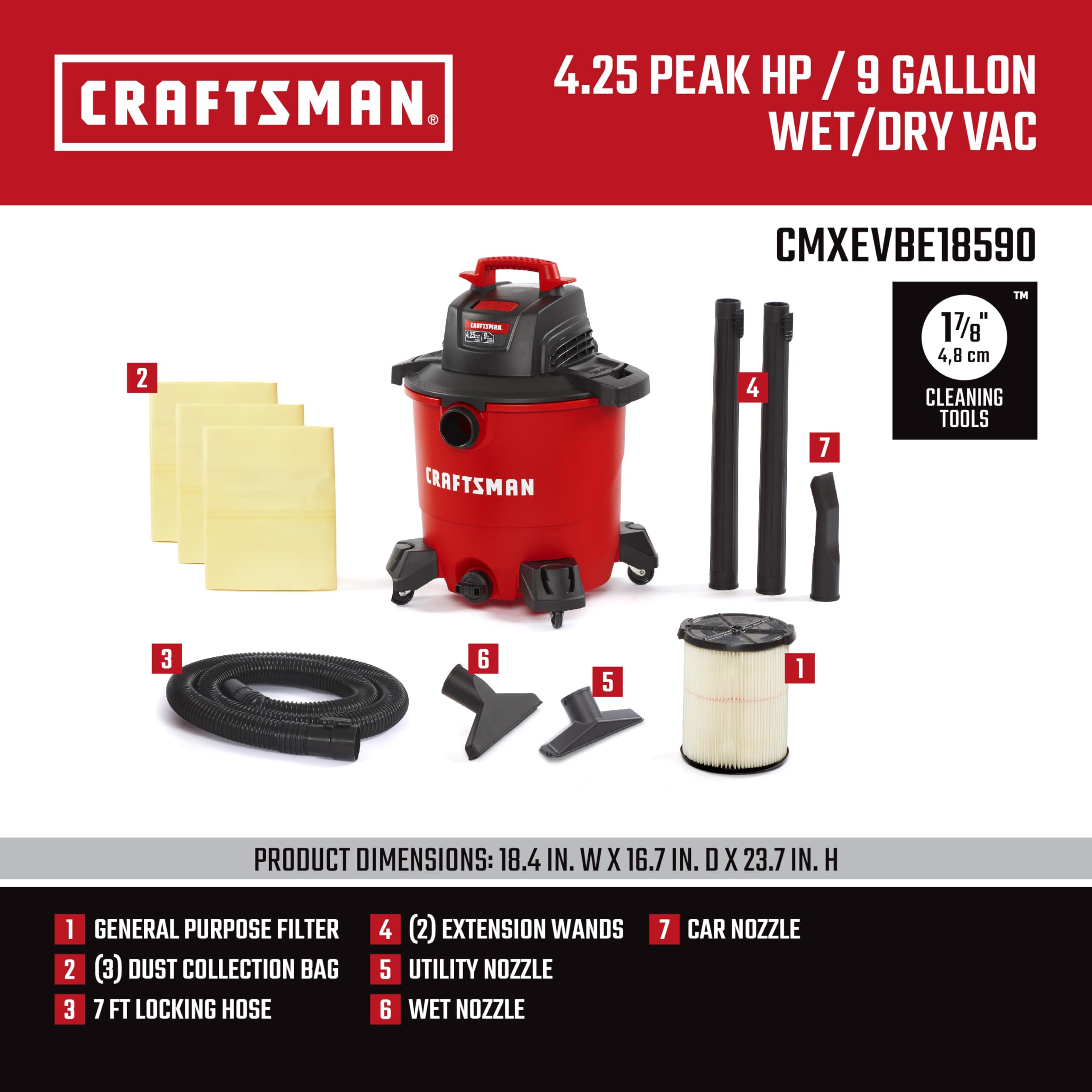 Foto 4 pulgar | Aspiradora En Seco Y Húmedo Craftsman Cmxevbe18590  34 L  4 25 Hp  9 Galones  Con Accesorios - Venta Internacional.
