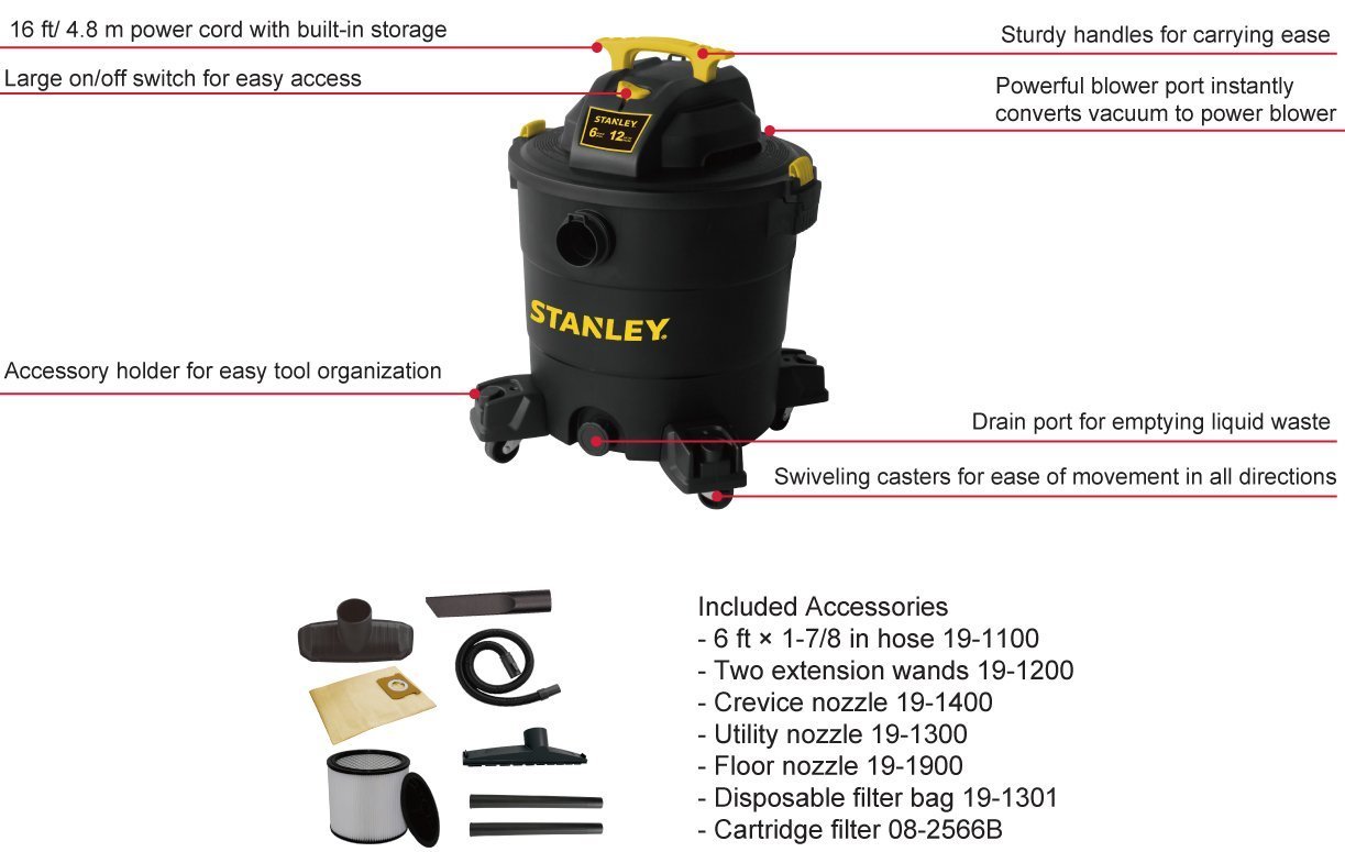Foto 6 pulgar | Aspiradora Para Productos Húmedos Y Secos Stanley Sl18199p  12 Galones  5.5 Peak Hp  Negra - Venta Internacional.