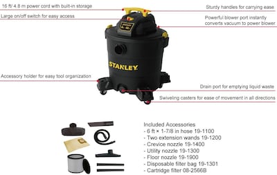 Foto 5 | Aspiradora Para Productos Húmedos Y Secos Stanley Sl18199p 12 Galones 5.5 Peak Hp Negra - Venta Internacional.