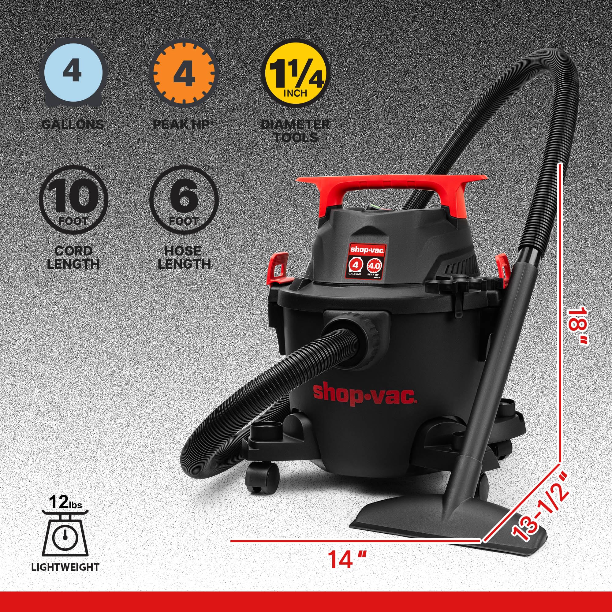 Foto 2 | Aspiradora Para Productos Húmedos Y Secos Shop-vac 5430112  4 Galones  4 Picos Hp - Venta Internacional.