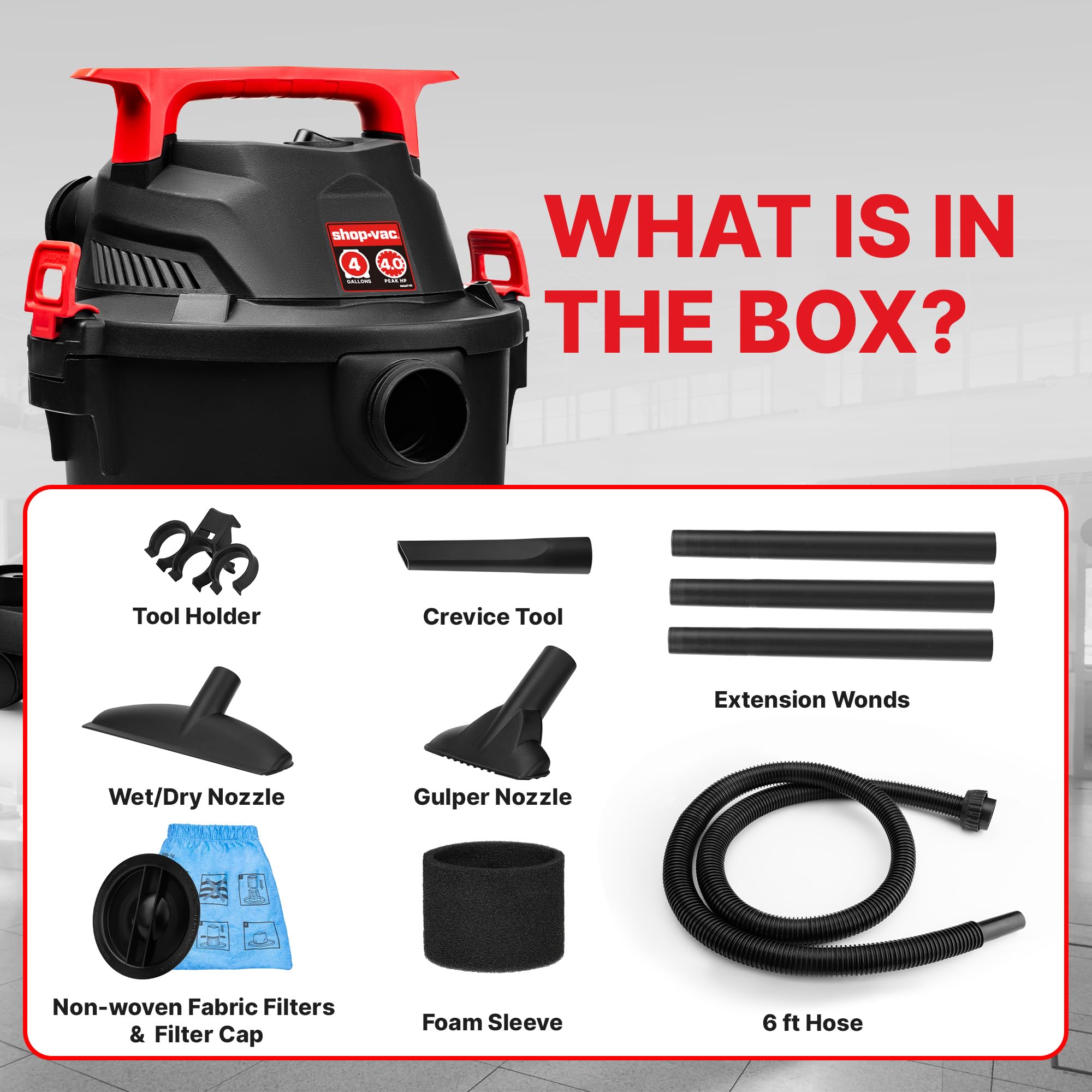 Foto 4 | Aspiradora Para Productos Húmedos Y Secos Shop-vac 5430112  4 Galones  4 Picos Hp - Venta Internacional.