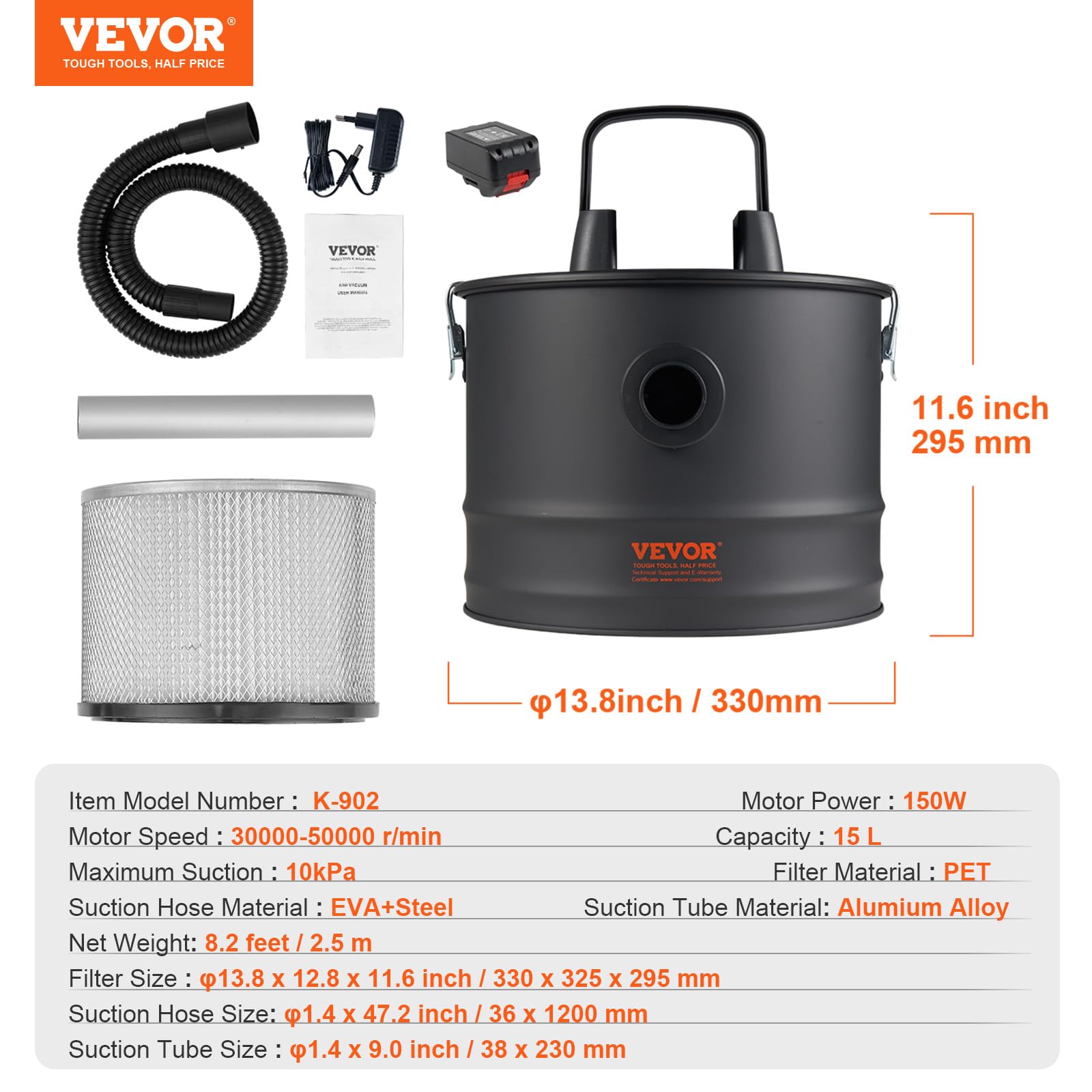 Foto 7 | Aspirador De Cenizas Vevor De 15 Litros De Capacidad Con Potente Succión - Venta Internacional.