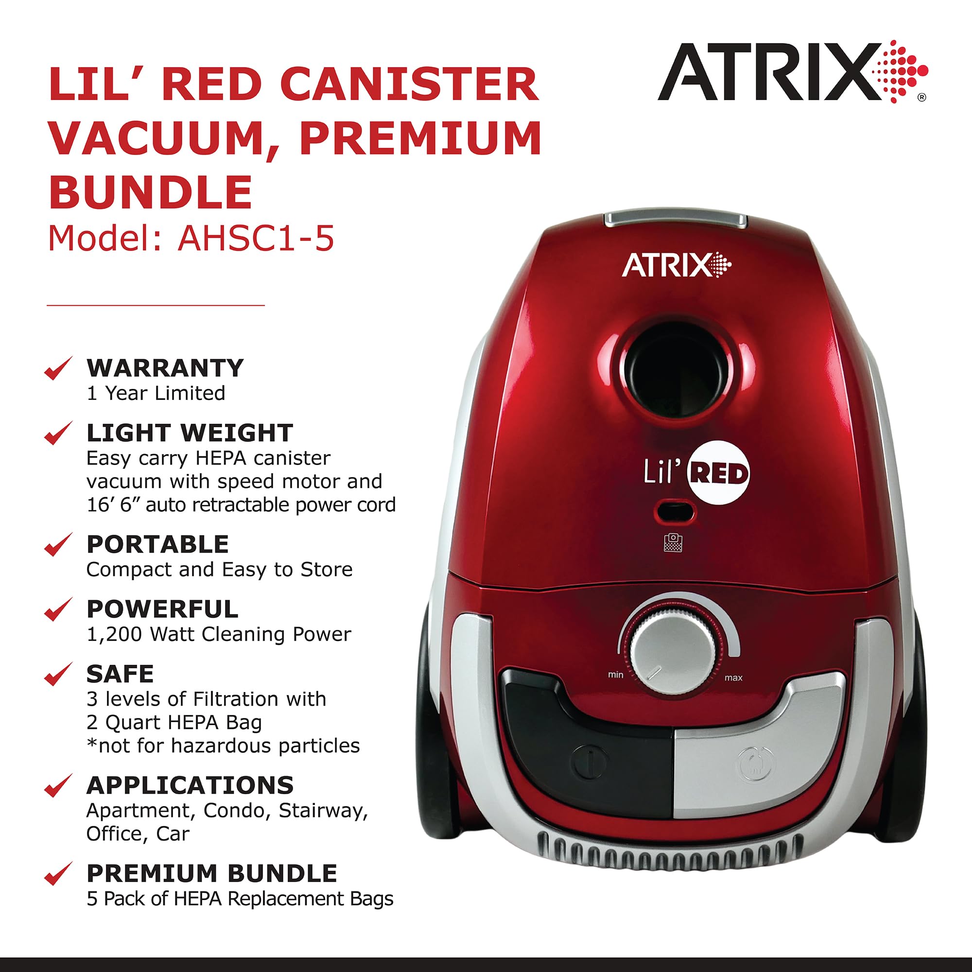Foto 3 | Filtro Hepa Portátil Atrix Red Lil Para Aspiradora Canister De 2 Litros - Venta Internacional.