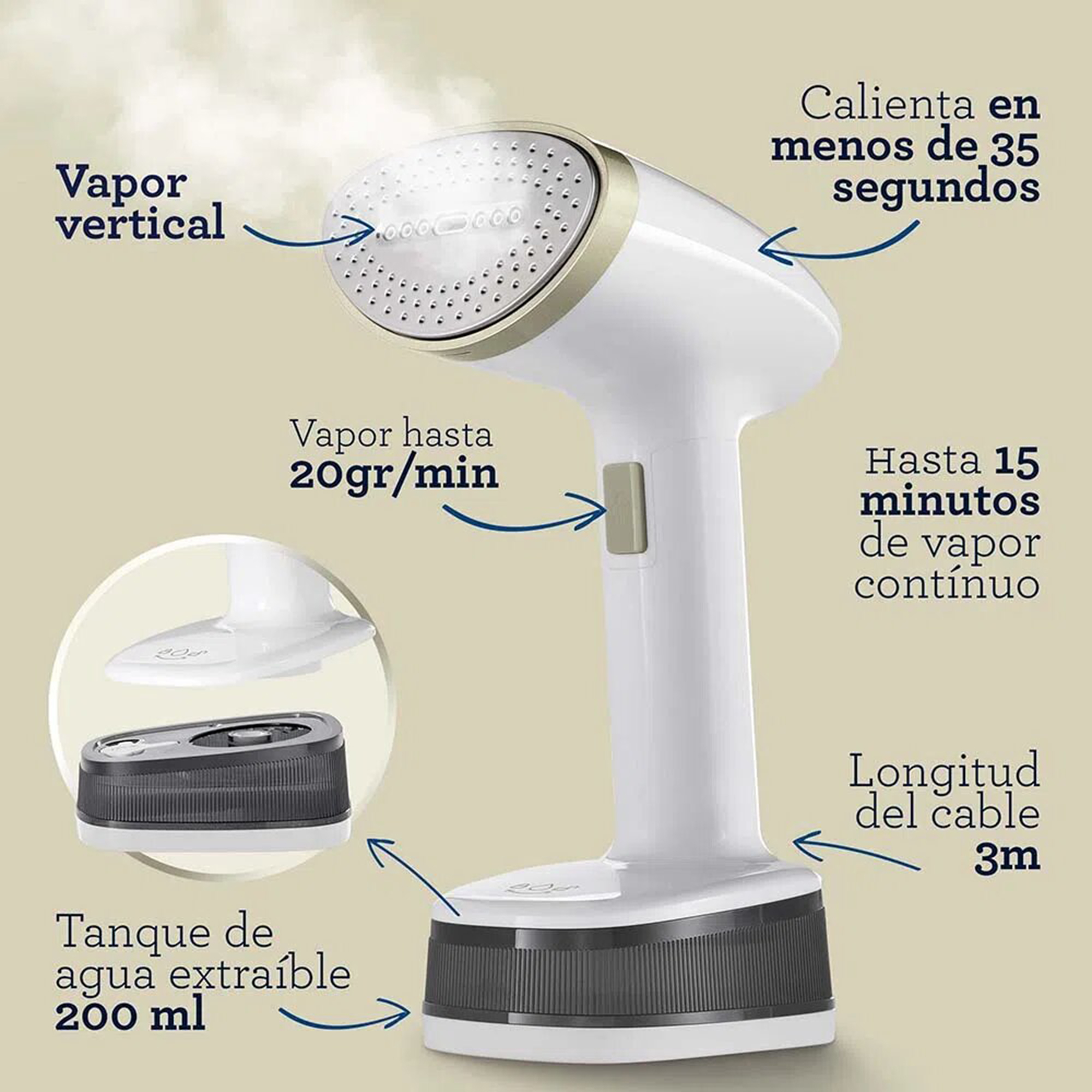 Foto 4 pulgar | Vaporizador De Mano Plegable Blanco Y Cobre Oster color blanco