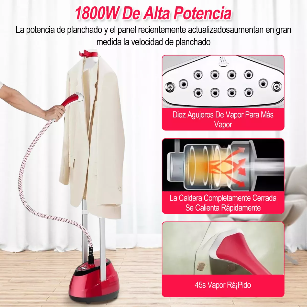 Foto 4 pulgar | Plancha De Vapor Vertical 2 En 1 Ajustable  Con Guantes Eo Safe Imports Esi-11616 Rojo