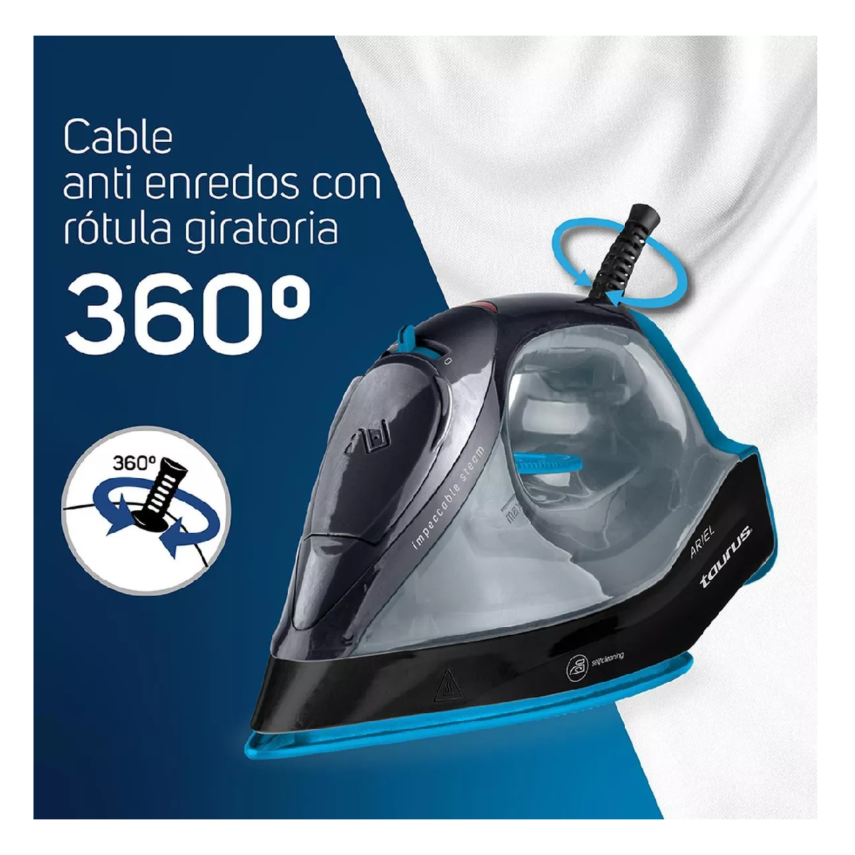 Foto 4 pulgar | Plancha Taurus Ariel Antiadherente con Vapor y Control de Temperatura color Azul