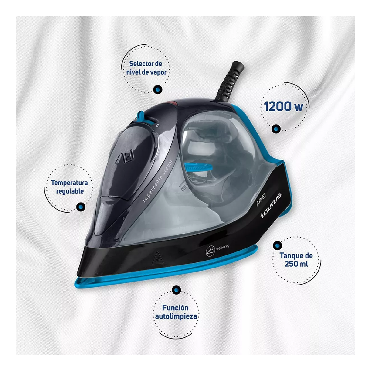 Foto 4 | Plancha Taurus Ariel Antiadherente con Vapor y Control de Temperatura color Azul