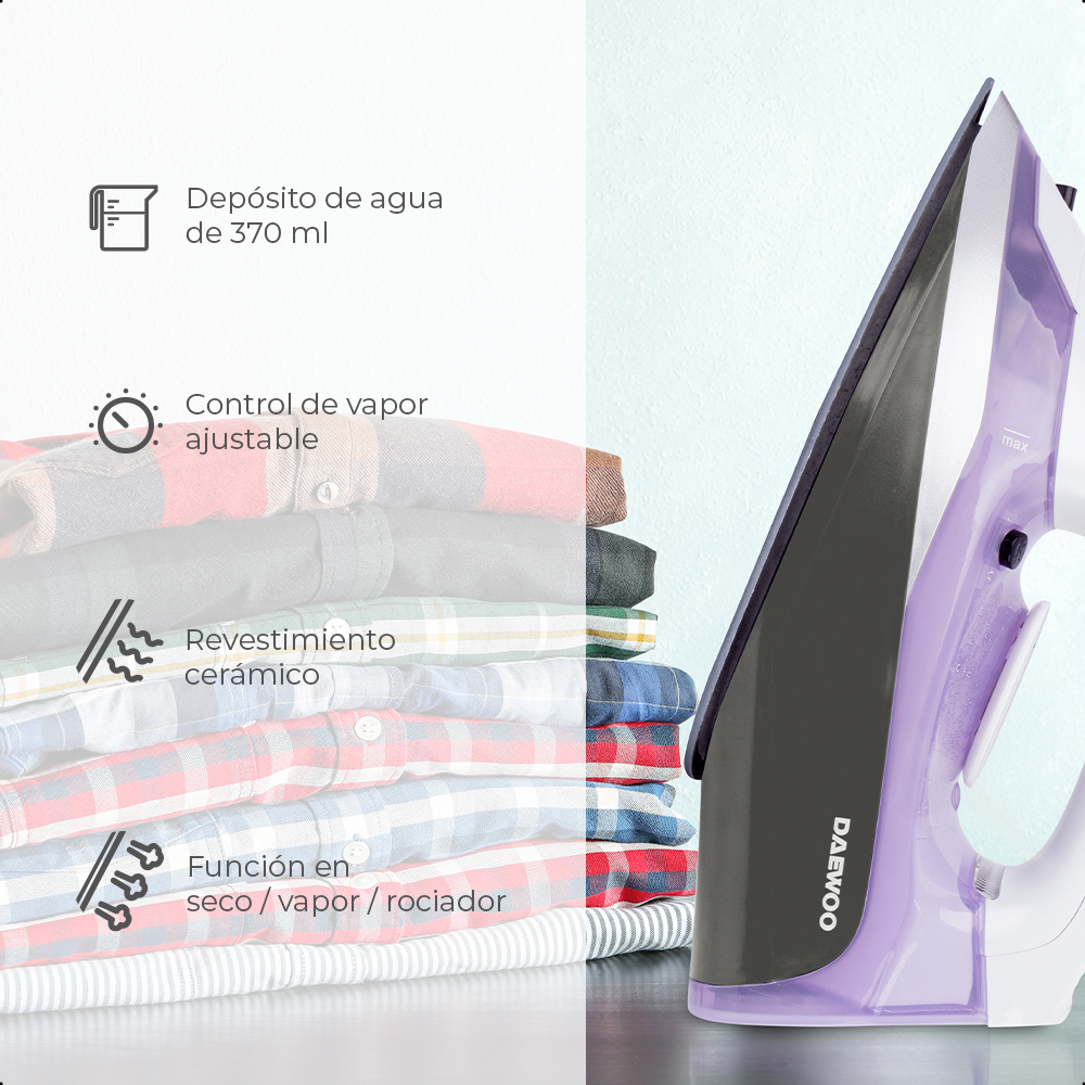 Foto 5 | Plancha De Vapor Daewoo 370 Ml Revestimiento Cerámico 1100w