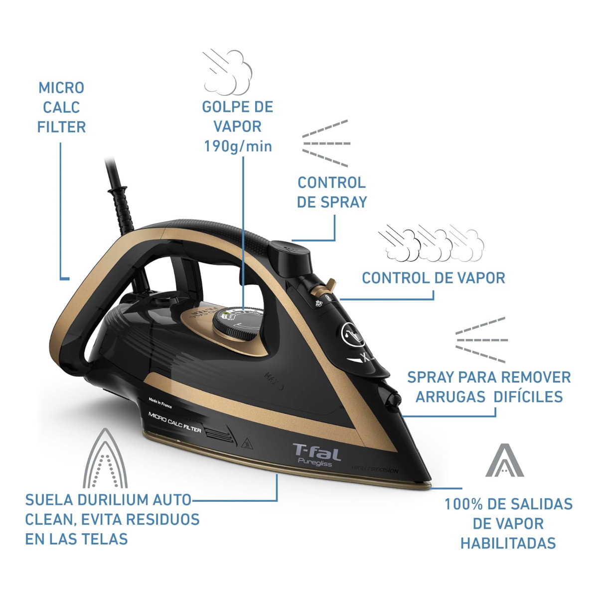 Foto 4 | Plancha T-Fal PureGliss FV8064 Durilium