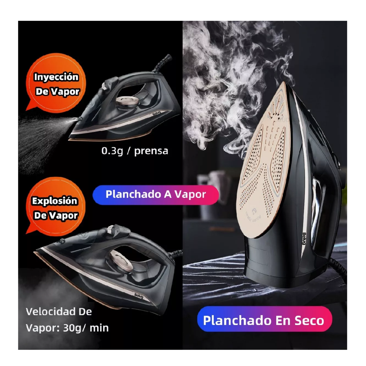 Foto 5 pulgar | Plancha De Vapor Belug Para Ropa Con Suela De Cerámica Autolimpian