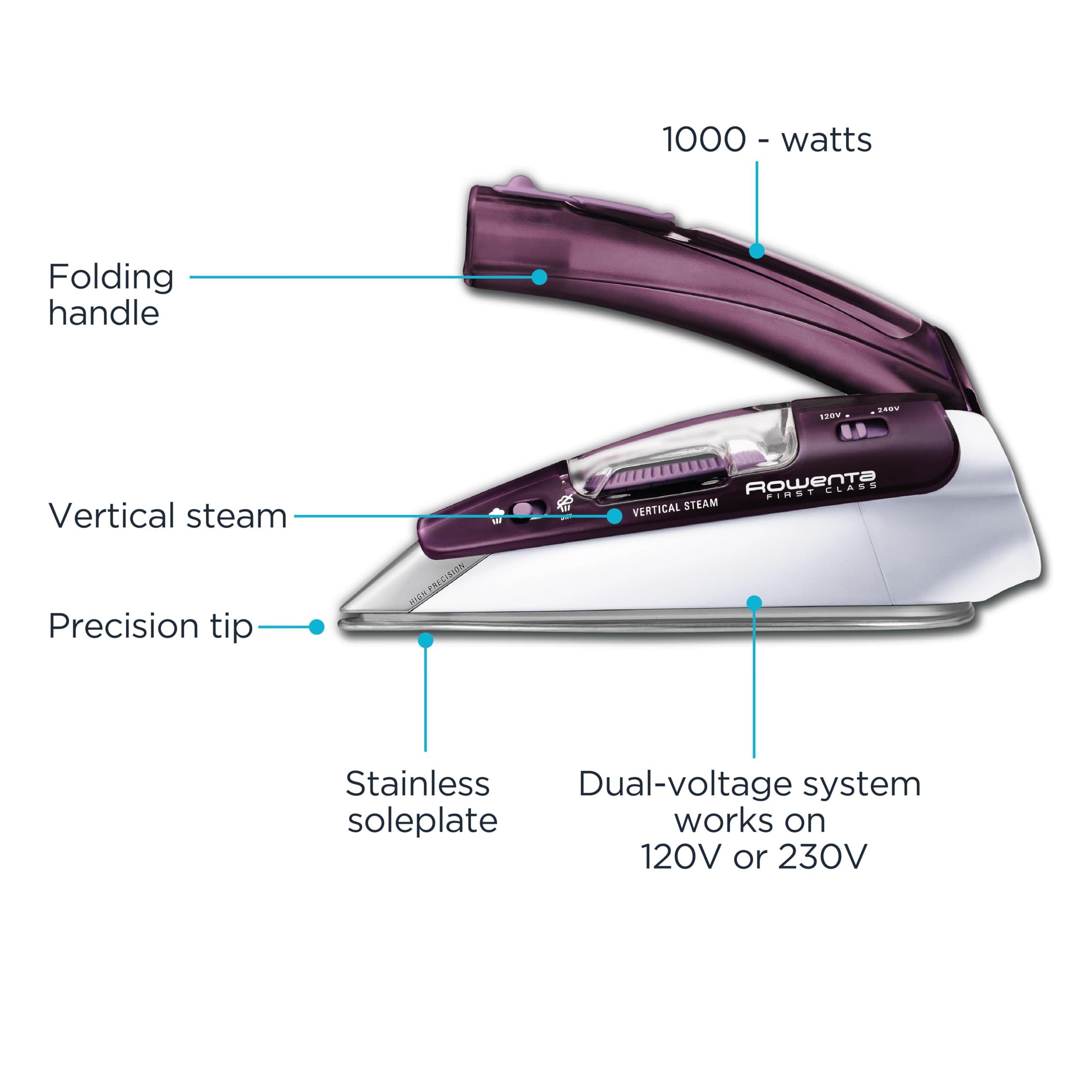 Foto 2 | Plancha de Viaje Rowenta Pro Compact Acero Inoxidable 1000w Púrpura - Venta Internacional