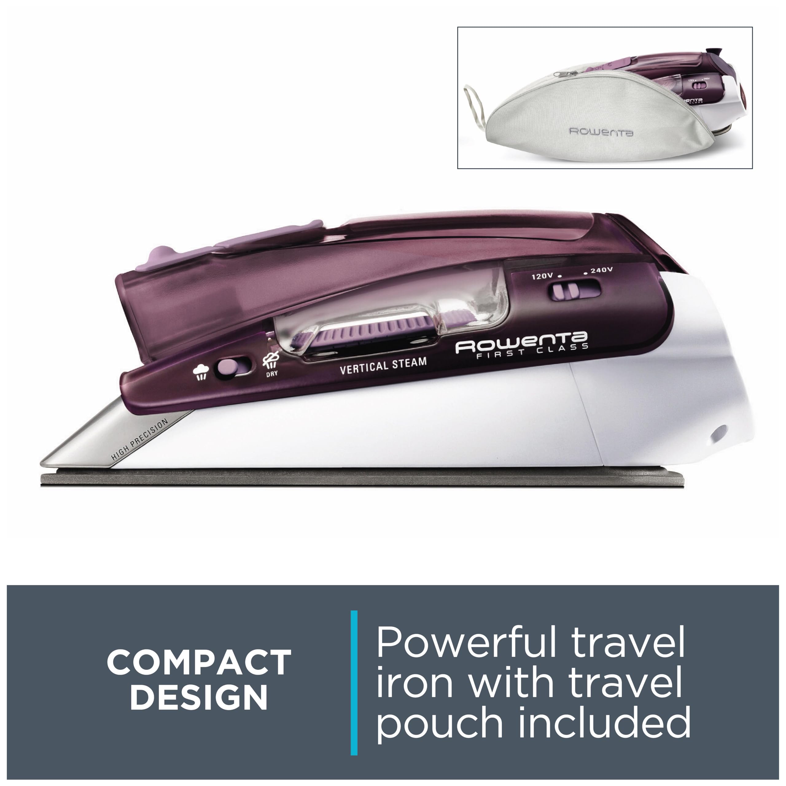Foto 5 | Plancha de Viaje Rowenta Pro Compact Acero Inoxidable 1000w Púrpura - Venta Internacional