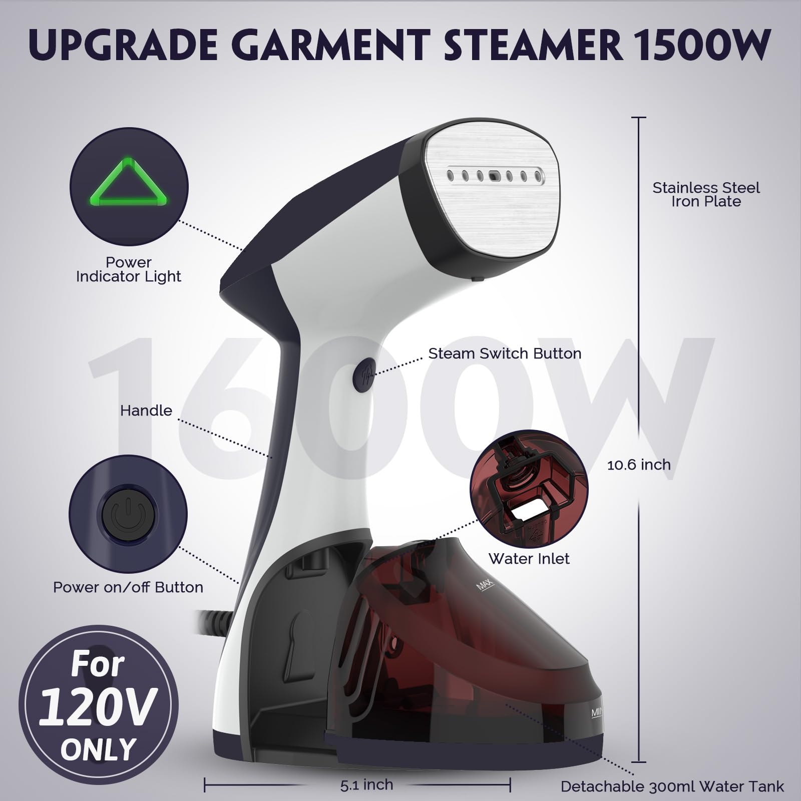 Foto 2 | Vaporizador De Ropa Urpower, Portátil, 300 Ml, 1500 W, 120 V - Venta Internacional.
