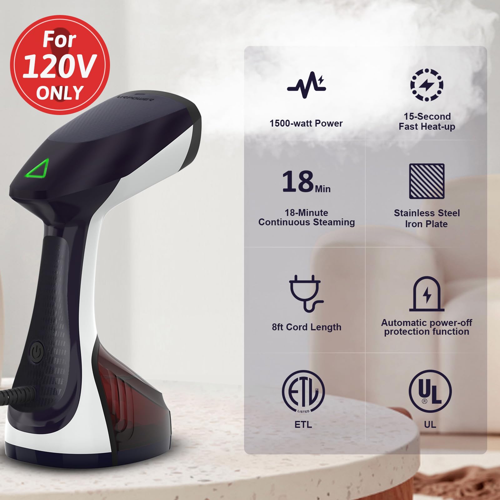 Foto 3 | Vaporizador De Ropa Urpower, Portátil, 300 Ml, 1500 W, 120 V - Venta Internacional.